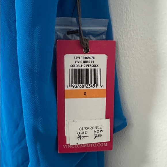 Vince Camuto Asymmetrical-Hem Double-Layer Blouse Peacock Blue NWT Small - Picture 15 of 16